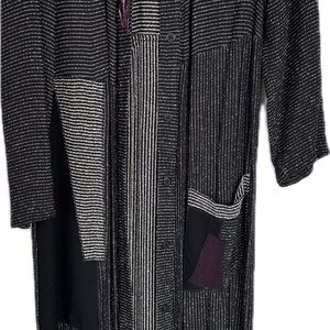 Black and White Striped Women's Long Duster. Selected patchwork accents.